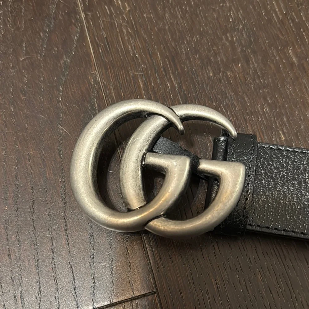 Gucci Marmont Black Leather Belt with Silver GG Buckle - Picture 10 of 12